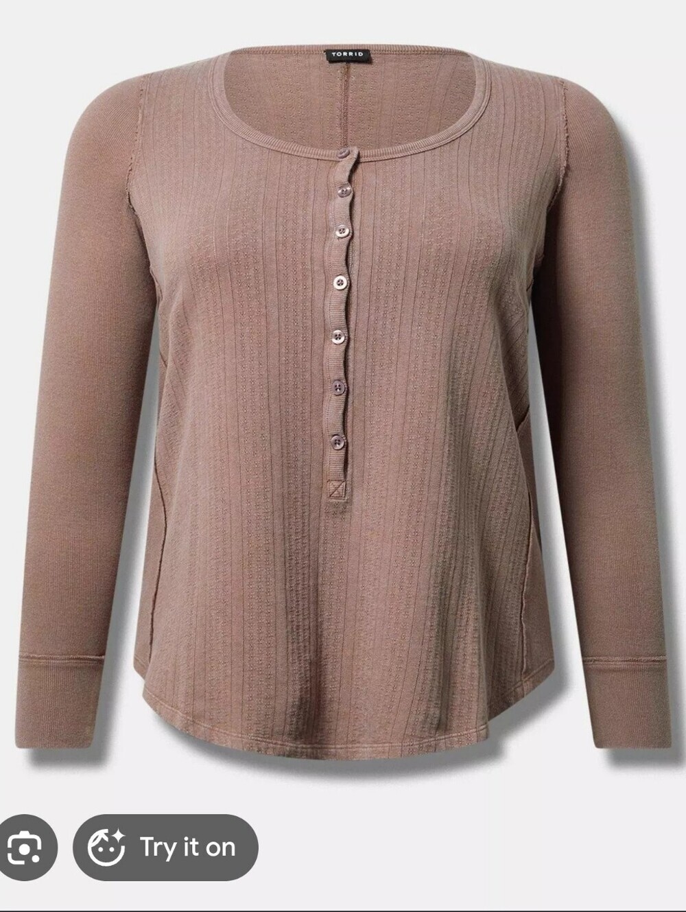 torrid Taupe Pointelle Long Sleeve Henley
